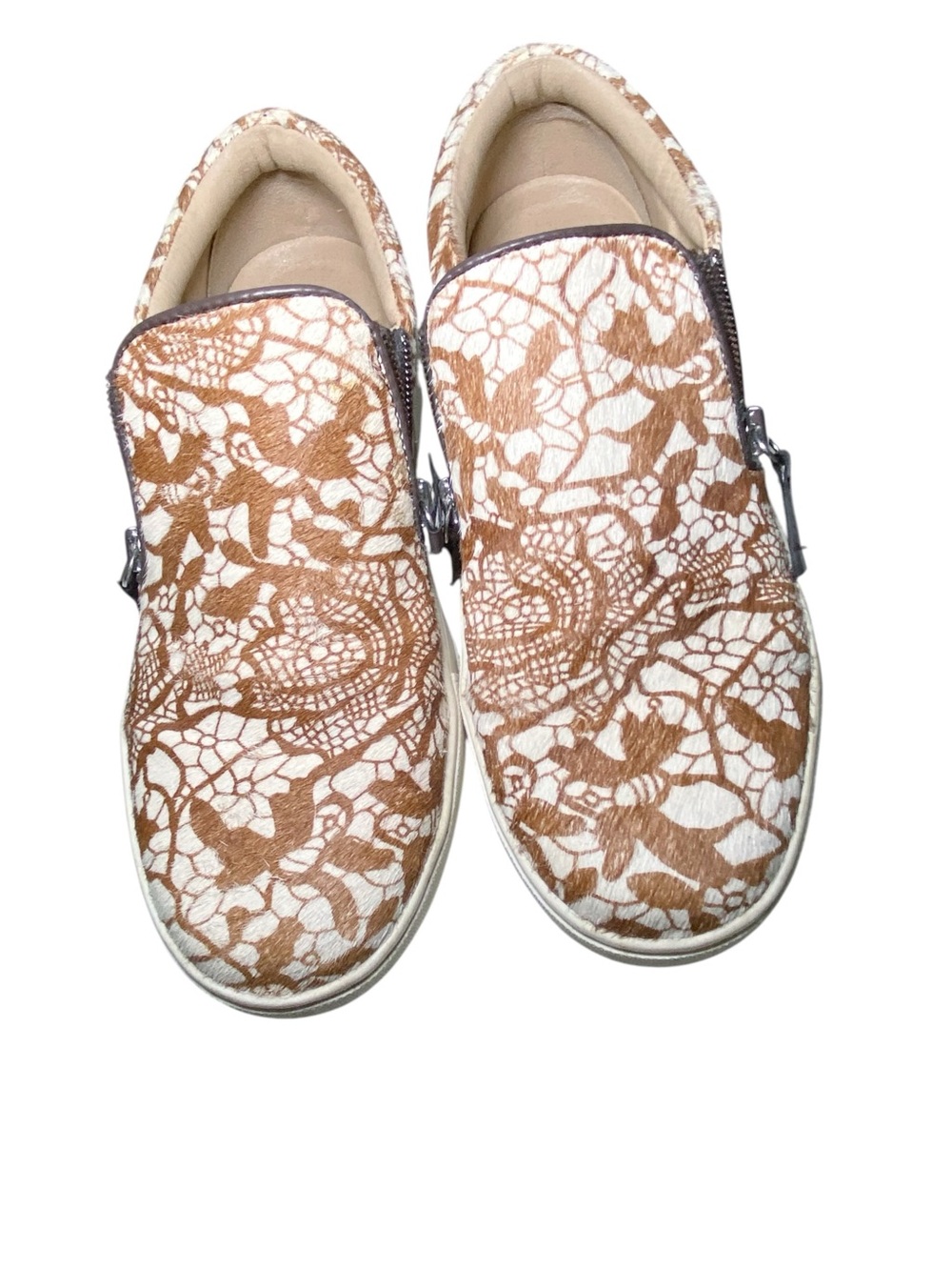 Volatile Normande Lace Print Calf Hair Double Zip Sneaker Size 8